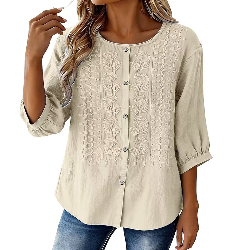 Lorrie - Embroidered Cotton and Linen Blouse