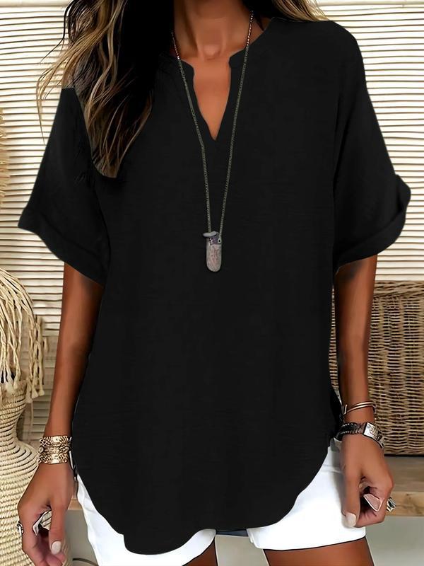 Atasia - Soft-Touch Notched-Neck Blouse