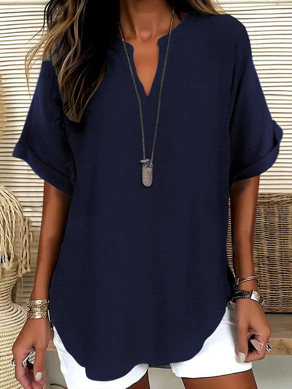 Atasia - Soft-Touch Notched-Neck Blouse