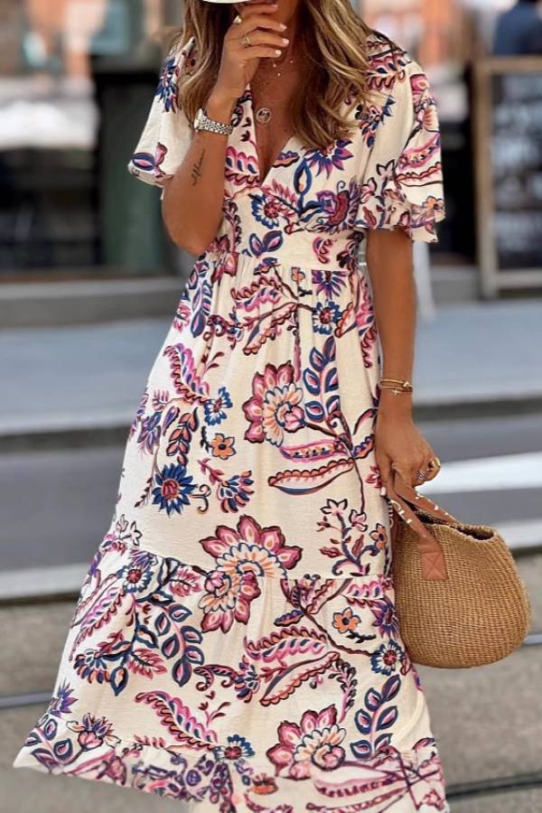 Joan  | Floral Print Puff Sleeve Maxi Dress