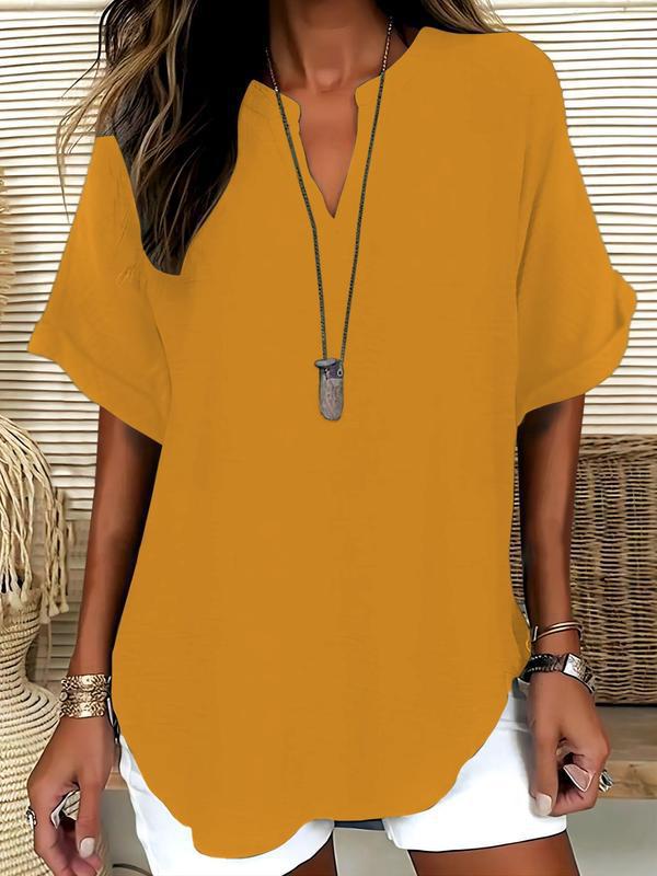 Atasia - Soft-Touch Notched-Neck Blouse