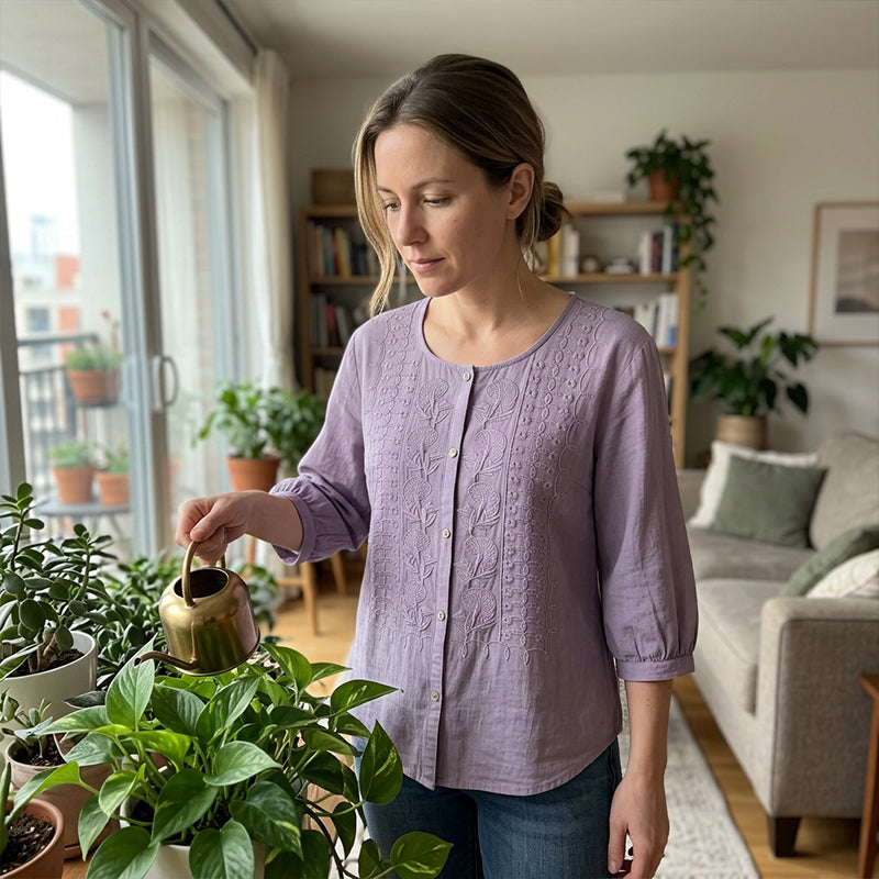 Lorrie - Embroidered Cotton and Linen Blouse