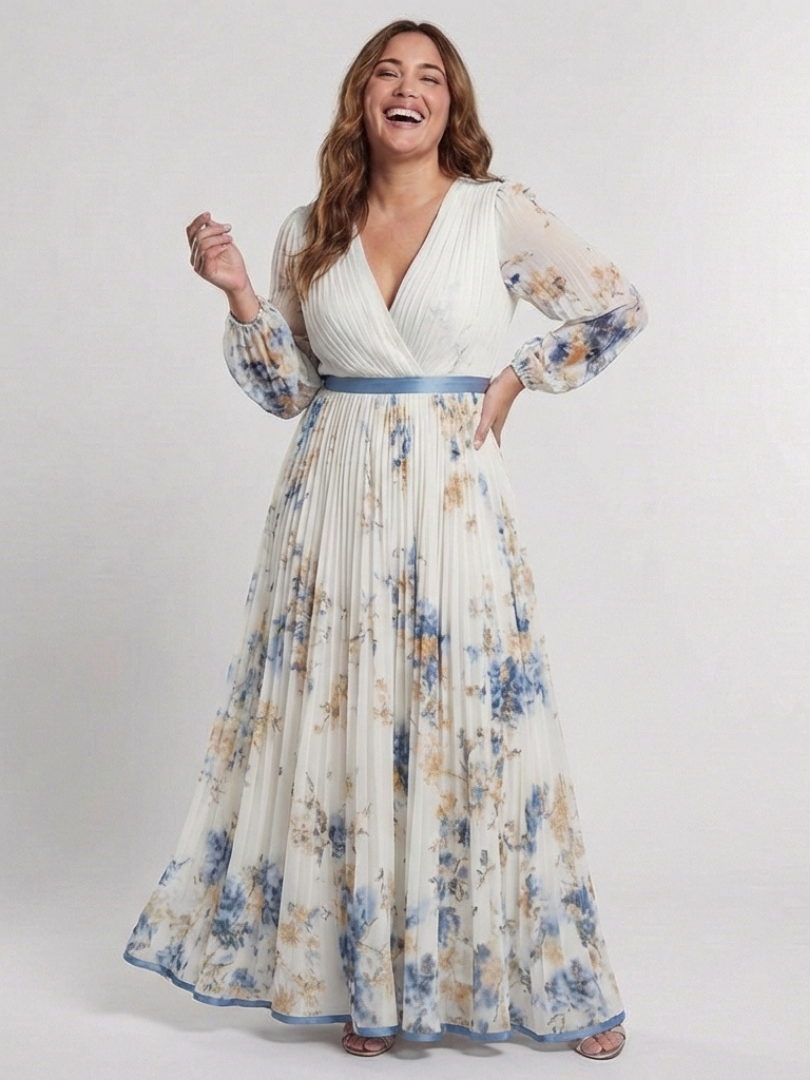 Violet & Grace™ | Long Sleeve V Neck Floral Maxi Dress