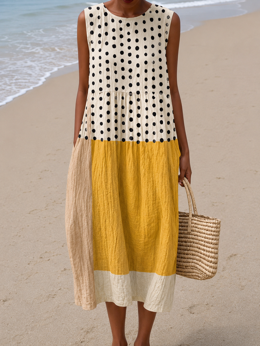Leah™ Midi Colorblock Polka Dot Dress