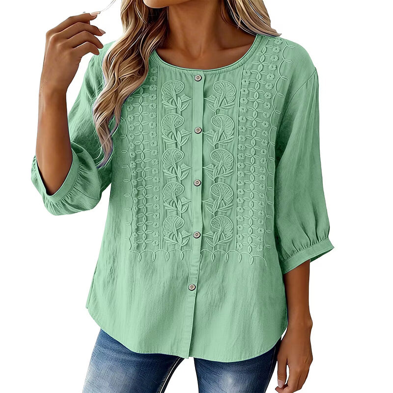 Lorrie - Embroidered Cotton and Linen Blouse