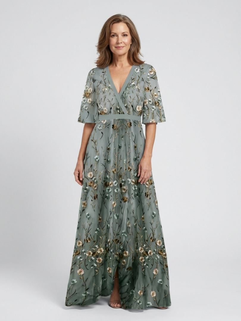 Violet & Grace™ | Floral V Neck Short Sleeve Maxi Dress