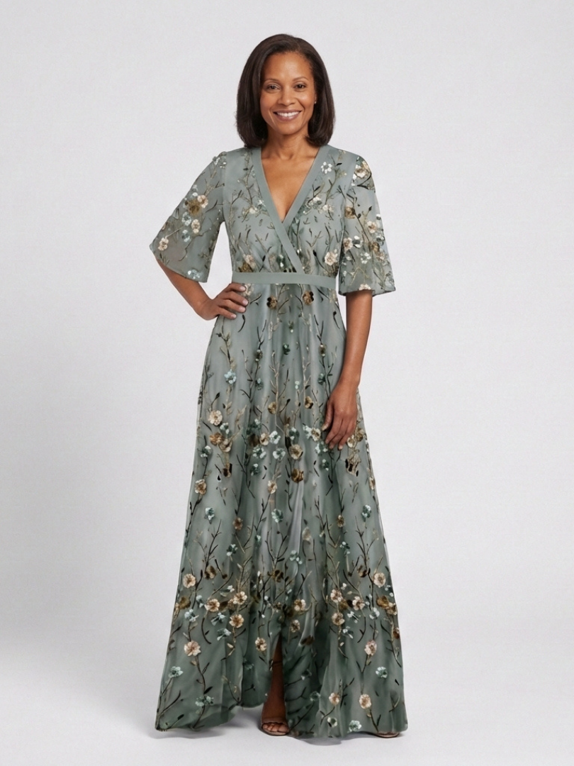 Violet & Grace™ | Floral V Neck Short Sleeve Maxi Dress