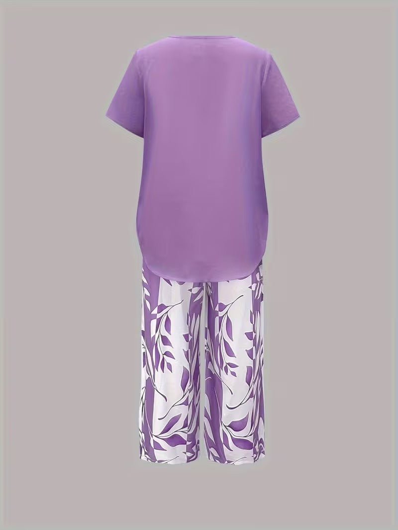 Arvessa™ | Casual Leaf Print Two-Piece Set