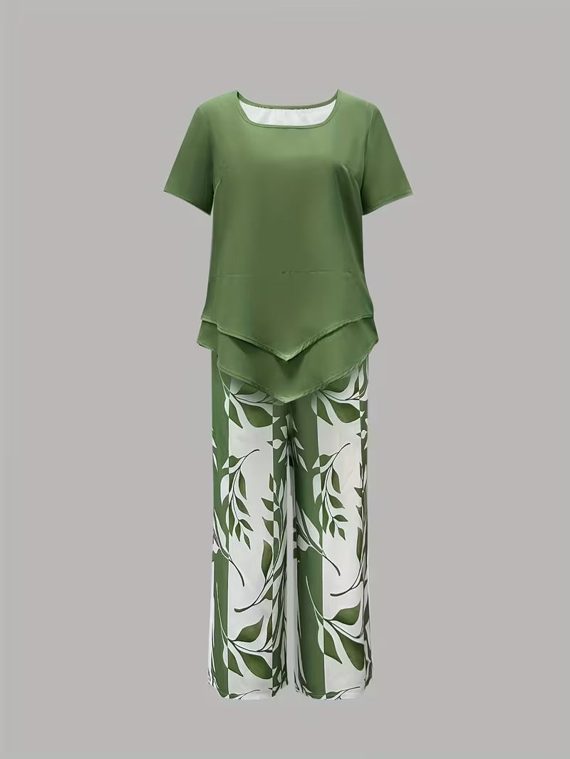 Arvessa™ | Casual Leaf Print Two-Piece Set