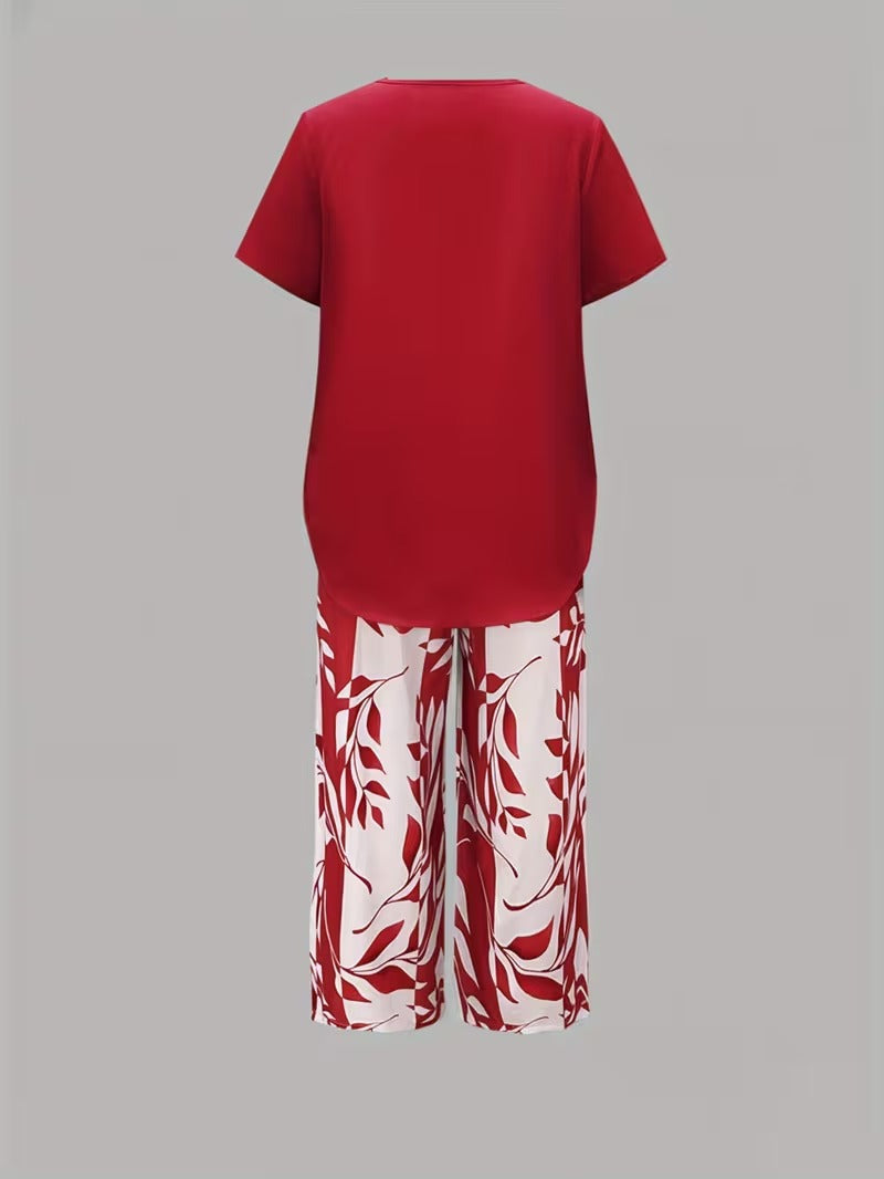 Arvessa™ | Casual Leaf Print Two-Piece Set