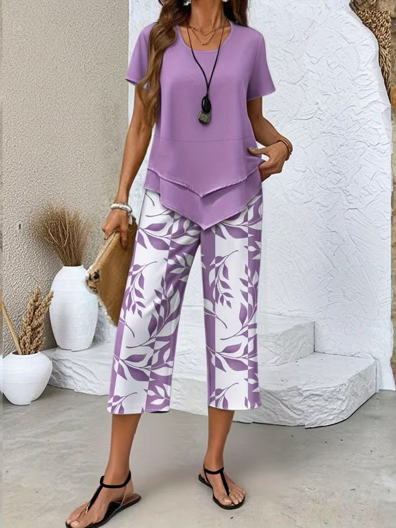 Arvessa™ | Casual Leaf Print Two-Piece Set