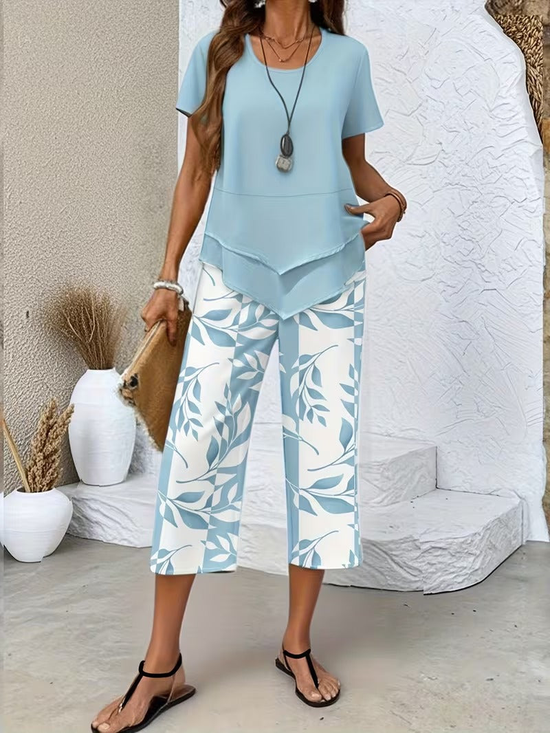 Arvessa™ | Casual Leaf Print Two-Piece Set