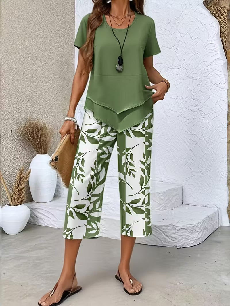 Arvessa™ | Casual Leaf Print Two-Piece Set