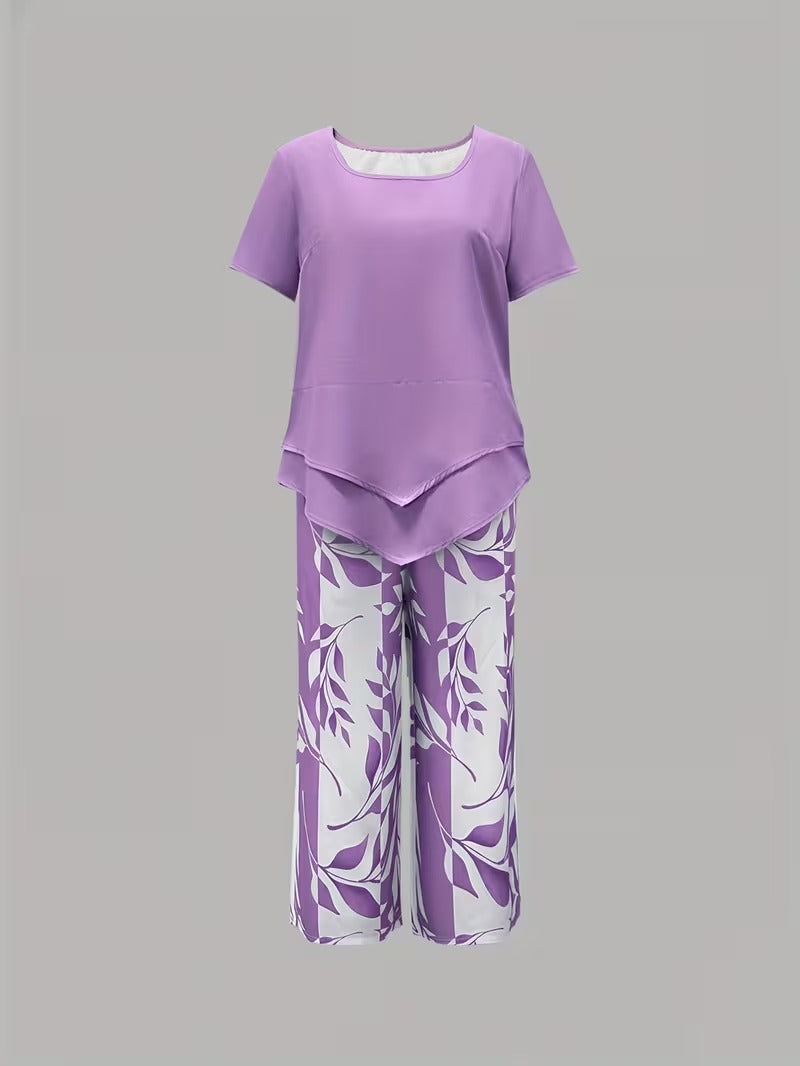 Arvessa™ | Casual Leaf Print Two-Piece Set