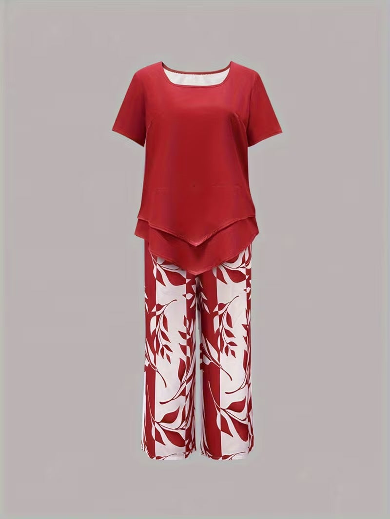 Arvessa™ | Casual Leaf Print Two-Piece Set