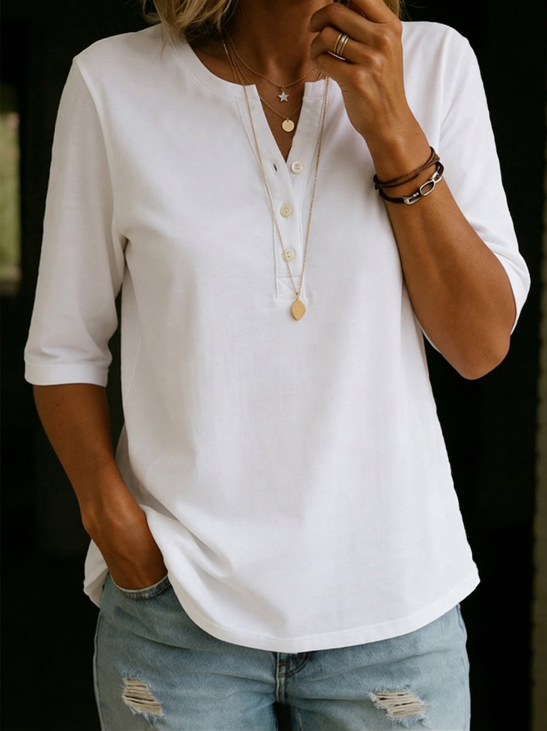 Daisy - Cotton Henley Everyday T-Shirt