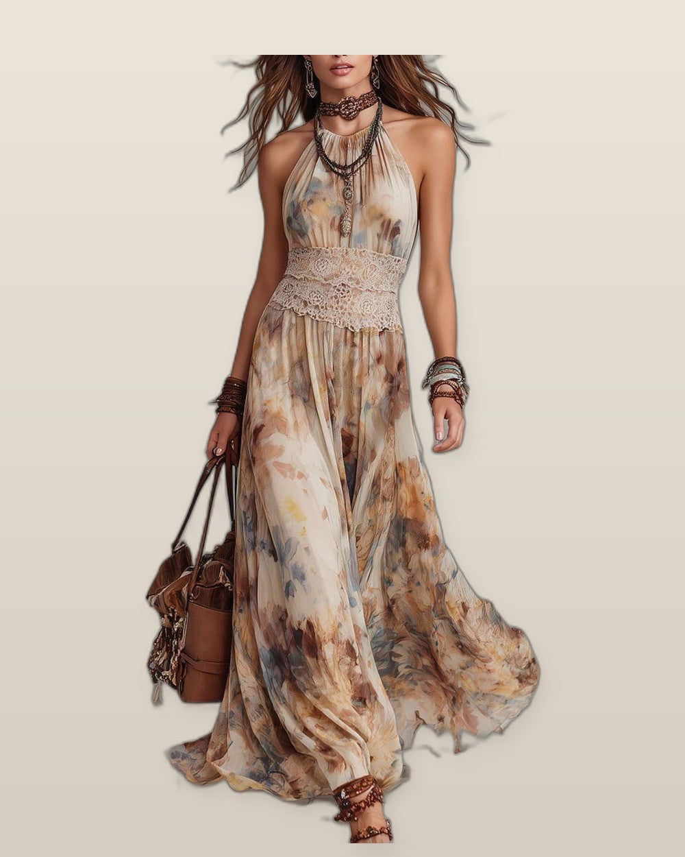 Bianca  | Stylish Lace Trim Maxi Dress