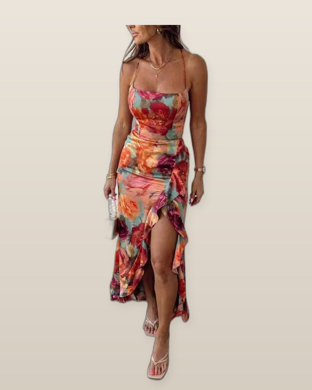 Fae  | Floral Backless Satin Maxi Dress